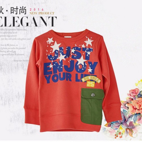 秋款童裝兒童長袖T恤2017春季新款上衣 長袖套頭字母卡通衛衣