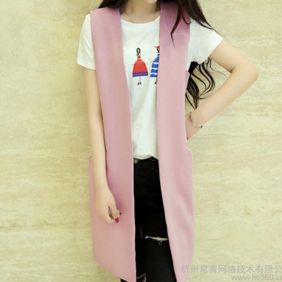 馬夾 女春季2016新款韓版純色中長款顯瘦氣質修身馬甲