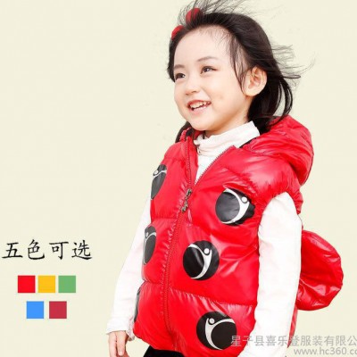 2014秋冬兒童羽絨背心一件代發 卡通女童連帽馬甲 寶寶童裝羽絨服