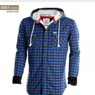 秋冬款加絨加厚男裝連帽長(zhǎng)袖格子衛(wèi)衣男士時(shí)尚潮流保暖大碼衣潮