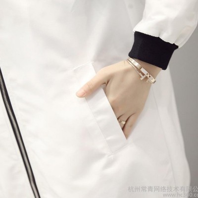 風衣女2016春新款圓領長袖拉鏈門禁顯瘦直筒型中長款休閑風衣