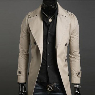 1件代發男裝 流行風尚K韓版 氣質達人 男士雙排扣長款風衣