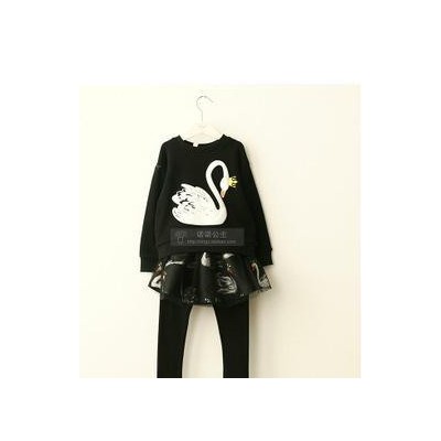 小辣妞童裝2014冬裝天鵝女童圓領套頭衛衣+假兩件網紗拼接打