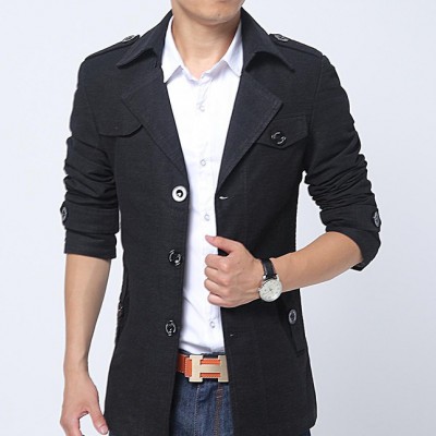 廠價直銷男裝 男士中長款風衣男 卡其色 咖啡色 黑色 3色