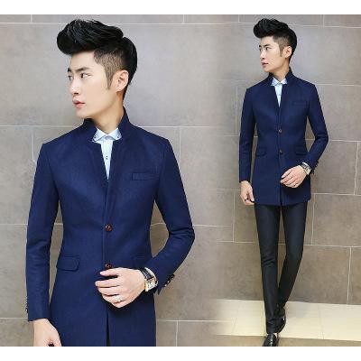 微信男裝貨源秋冬裝新款韓版修身男士中長款風衣男式毛呢大衣外套