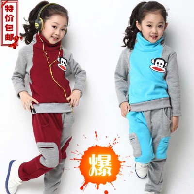 雙十一2013新秋冬季韓版女童裝保暖拼色AB褲子中大童衛衣兩件套裝