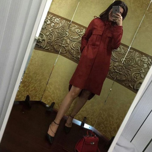 2015明星電視同款秋季新品純色麂皮絨中長風(fēng)衣女品質(zhì)保證