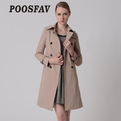 poosfav寶詩(shī)梵全國(guó)招網(wǎng)絡(luò)實(shí)體代理加盟商 寶詩(shī)梵2014新款秋季歐美長(zhǎng)款長(zhǎng)袖風(fēng)衣秋裝雙排扣卡其色外套女批發(fā)招商