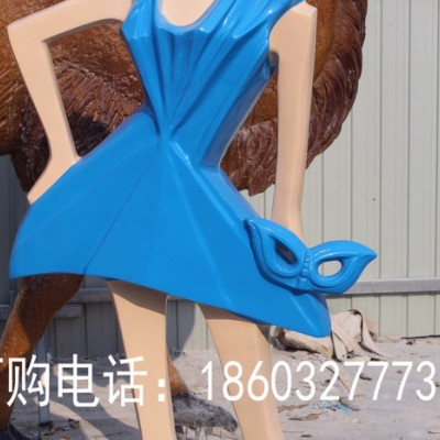 康大雕塑穿著藍裙子的女孩的玻璃鋼雕塑可定制