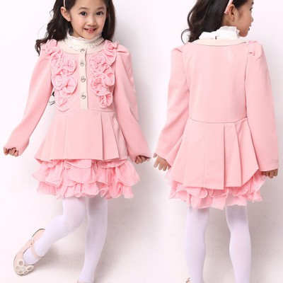 雙十一新款女童兒童秋裝連衣裙韓版潮中大童荷葉邊圓領(lǐng)長袖裙子