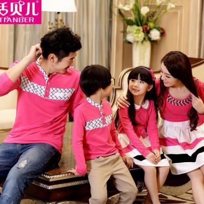 恬貝兒2014新款母女秋季韓版親子裝 童裝長袖T恤連衣裙一家