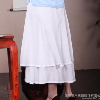 木棉道.春夏新款 女 唐裝半身裙棉麻手繪休閑女長裙子 08005