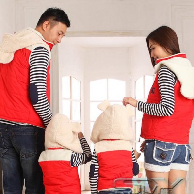 韓國秋款親子裝 品牌秋冬母女加厚羊羔毛背心外套全家裝H113