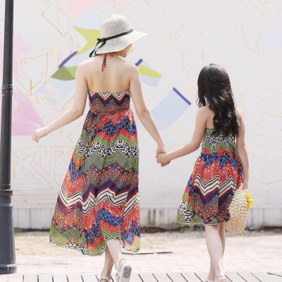 2015夏裝新款波西米亞顯瘦民族風吊帶母女親子裝沙灘裙微商加