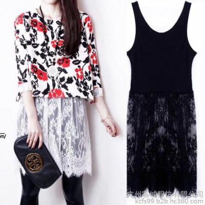 批發田園風大碼連衣裙 碎花雪紡圓領中袖女裙子甩賣貨源