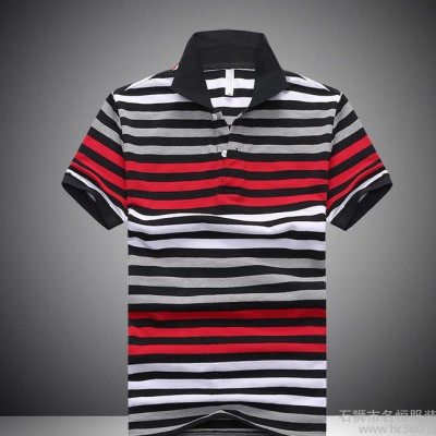 2016夏季新款男士條紋翻領商務修身Polo衫潮款個性全棉t