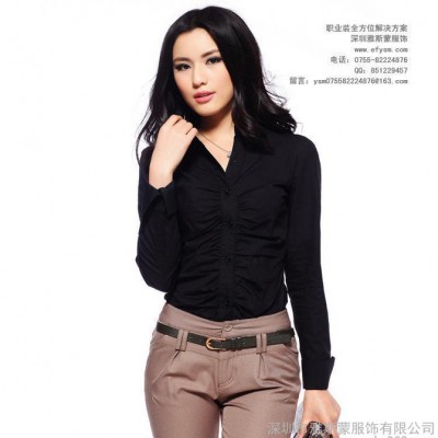 新款潮流修身褶皺女襯衫，大氣女長袖襯衫 OL襯衫定做定制