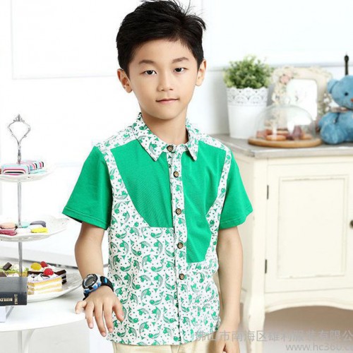2015新款男童短袖襯衫 韓版兒童短袖襯衫 純棉立領童襯衫加
