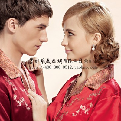供應桑蠶絲**結婚大紅睡袍浴袍