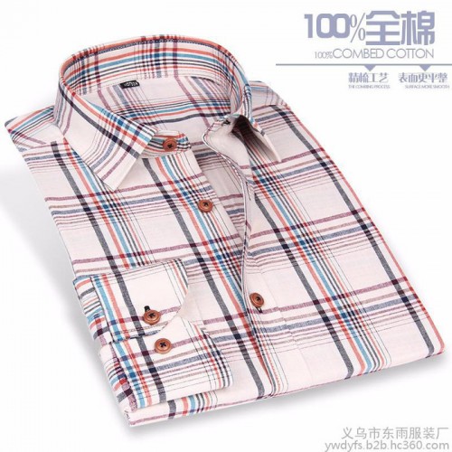 2015男士休閑長(zhǎng)袖純棉襯衫格子襯衫