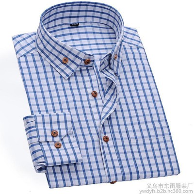 2015新款男士休閑長袖純棉格子襯衫