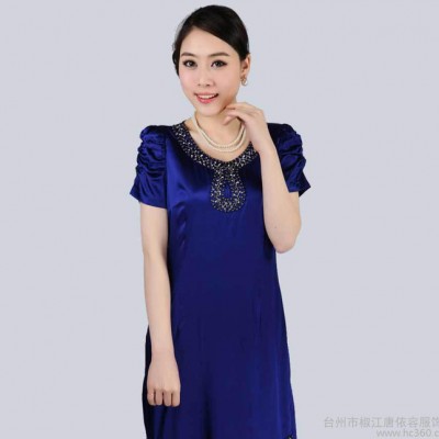 2013夏真絲連衣裙新款 個性修身手工釘珠桑蠶絲連衣裙真絲彈力緞