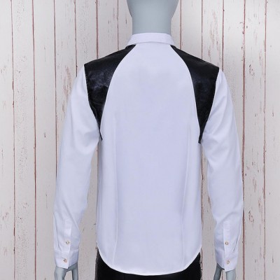 2014秋冬新款拼接男士長袖襯衫C-409-013 韓版白色