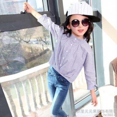 女童襯衫夏天防蚊長袖兒童襯衣中小童純棉立領女孩溥款長袖襯衫新