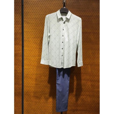 新款男裝修身格子條紋襯衫男