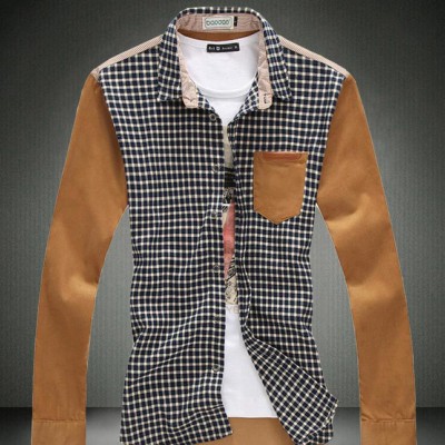 免費代理男裝 2014年秋季新款皮拼接時尚休閑大碼男裝襯衫