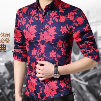 男裝 春秋活性印花長袖襯衫 Jqe851q07（210斤可穿