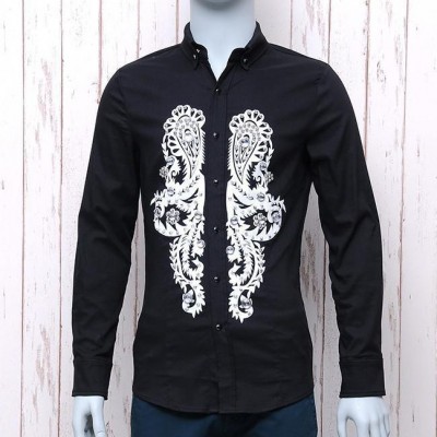 舞臺男士鉚釘鑲鉆印花長袖襯衫C-405-199 潮男夜店男士