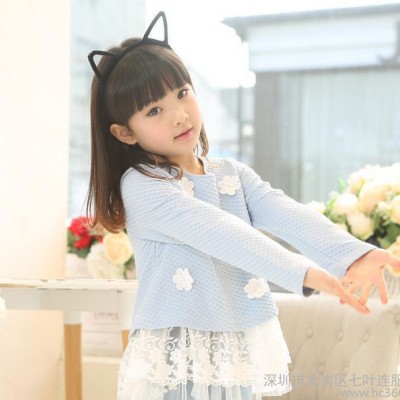 2015春款新款 花朵拼接女童襯衫甜美公主假兩件童裝