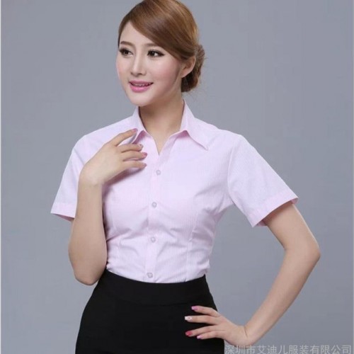 2014新款職業裝條紋短袖襯衫批發 女式休閑襯衣訂做加工 V