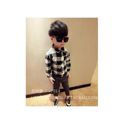 小辣妞2014童裝男童秋裝男寶寶復古格子打底襯衫兒童新款上衣