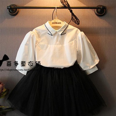 童裝2015春裝新品復古宮廷風小翻領燈籠袖短款襯衫 代理加盟