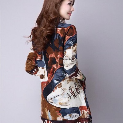 秋冬新款女裝簡約加絨亞麻長袖襯衫時尚大碼開衫棉麻長款襯衣上衣