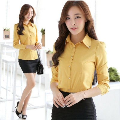 2016韓版春秋雪紡上衣 修身襯衣 長袖打底襯衫