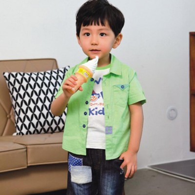 2015夏款新品 韓版男童襯衫純棉短袖純色襯衣 中小童品牌童