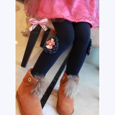 冬裝新款兒童打底褲 時尚百搭花朵加絨加厚女童小腳打底褲