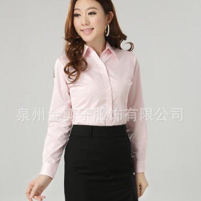 2016最款V領韓版長袖女襯衫上衣白領襯衣職業女性長袖襯衣