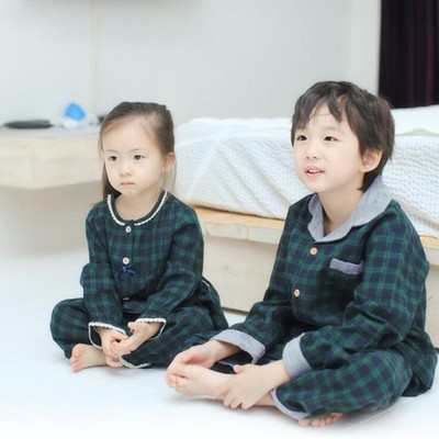 爆款2014秋冬新款童裝格子加厚法蘭絨兒童睡衣 男女童直銷