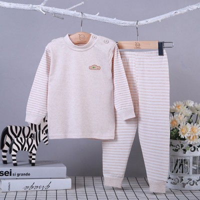 【內(nèi)衣廠直銷100%真彩棉】兒童彩棉內(nèi)衣內(nèi)褲套裝 男女寶寶純棉睡衣 嬰幼兒家居服兩件套 圓領(lǐng)肩扣可開襠貼身穿 秋衣秋褲