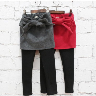 小辣妞童裝女童2014冬款蝴蝶結尼料加絨加厚假兩件打底褲裙褲