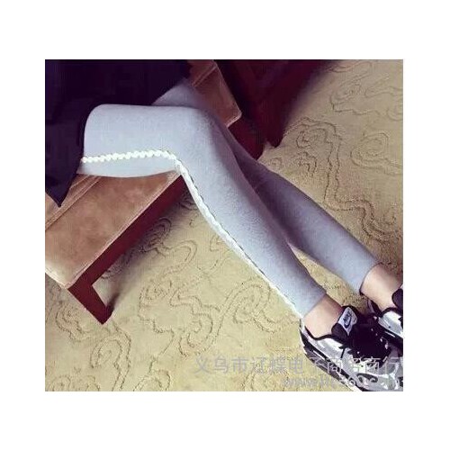 2015春秋款韓國東大門純棉顯瘦側(cè)邊花邊九分打底褲