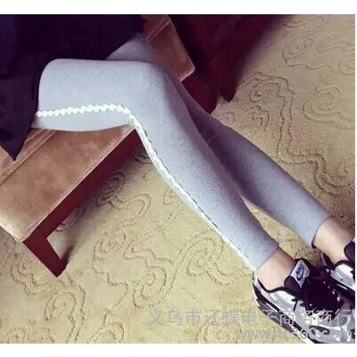 2015春秋款韓國東大門純棉顯瘦側(cè)邊花邊九分打底褲