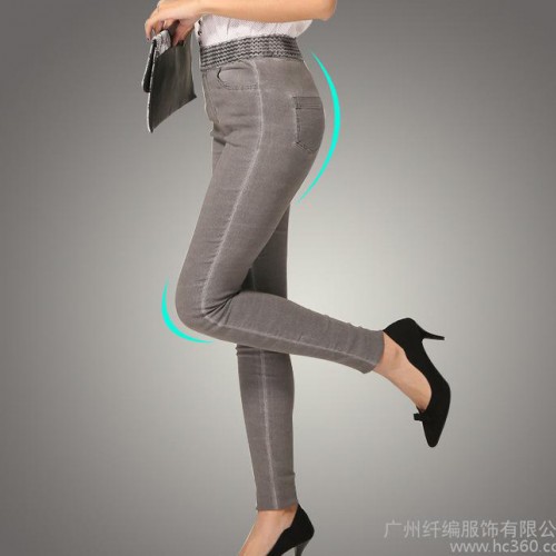 2016春新款蕾絲腰頭炒花水洗工藝打底褲外穿小腳褲通勤鉛筆褲