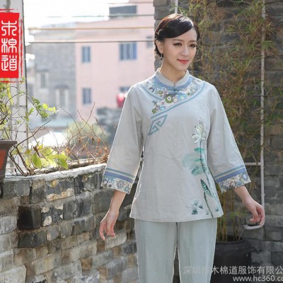 木棉道.女士唐裝春裝 中老年大碼女上衣漢服棉麻批發加盟18308