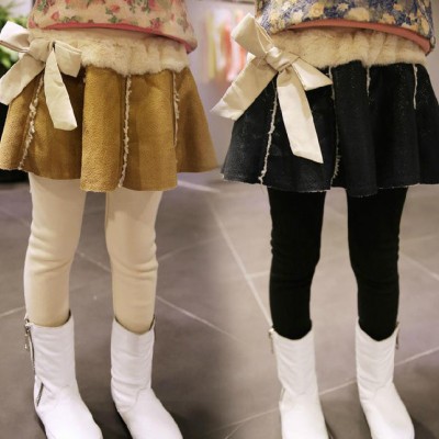 韓版高腰女童打底褲2014冬款加絨加厚仿皮女童裙褲靴褲兒童長