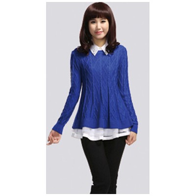 佳人苑2014秋裝新款A擺針織襯衫假兩件套